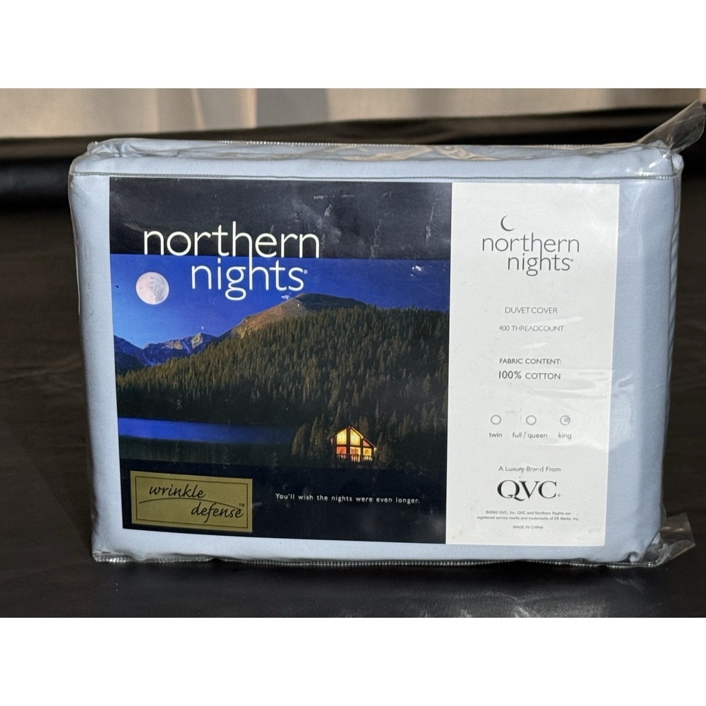 Northern Nights QVC 100% Cotton Sheet Set Dusty Blue King Duvet Cover